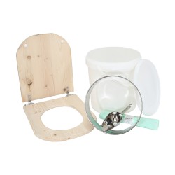 Kit fabrication toilette sèche auto-constructeur DIY - abattant forme "D" brut, seau 20L, bavette, pelle, sacs