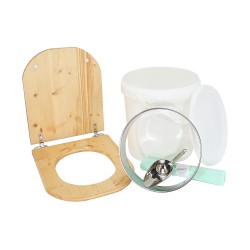 Kit fabrication toilette sèche auto-constructeur DIY - abattant forme "D" huilé, seau 20L plastique, bavette, pelle, sacs