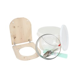 Kit fabrication toilette sèche auto-constructeur DIY - abattant forme "D" brut, seau 22L plastique, bavette, pelle, sacs