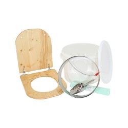 Kit fabrication toilette sèche auto-constructeur DIY - abattant forme "D" huilé, seau 22L plastique, bavette, pelle, sacs
