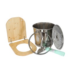 Kit fabrication toilette sèche auto-constructeur DIY - abattant forme "D" huilé, seau 22L inox, bavette, pelle, sacs