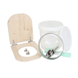 Kit fabrication toilette sèche auto-constructeur DIY - abattant forme "D" brut déclipsable, seau 20L, bavette, pelle, sacs