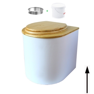 toilette sèche arrondie blanche avec abattant huilé