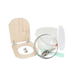 Kit fabrication toilette sèche auto-constructeur DIY - abattant forme "D" brut déclipsable, seau 22L, bavette, pelle, sacs
