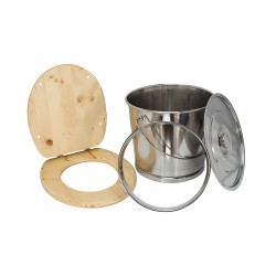 Kit pour fabrication toilette sèche avec seau inox, abattant huilé, bavette et couvercle inox