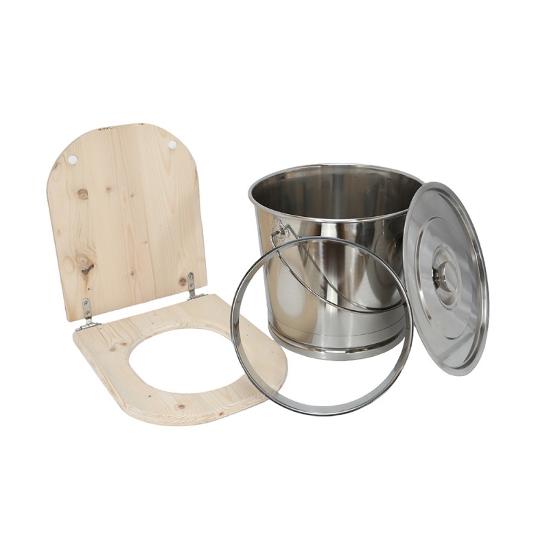 Kit fabrication toilette sèche auto-constructeur DIY - abattant forme "D" brut, seau 22L inox, bavette Ø28cm, couvercle Kit fabrication toilette sèche auto-constructeur DIY - abattant forme "D" brut, seau 22L inox, bavette Ø28cm, couvercle
