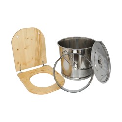 Kit fabrication toilette sèche auto-constructeur DIY - abattant forme "D" huilé, seau 22L inox, bavette Ø28cm, couvercle