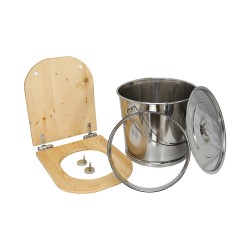 Kit fabrication toilette sèche auto-constructeur DIY - abattant forme "D" huile déclipsable, seau inox, bavette, couvercle