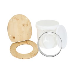 Kit complet plastique 20 L huilé fabrication avec abattant bois huile, bavette inox, seau 20L plastique