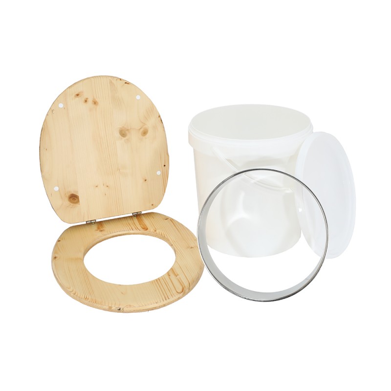 Kit complet plastique 20 L huilé fabrication avec abattant bois huile, bavette inox, seau 20L plastique Kit complet plastique 20 L huilé fabrication avec abattant bois huile, bavette inox, seau 20L plastique