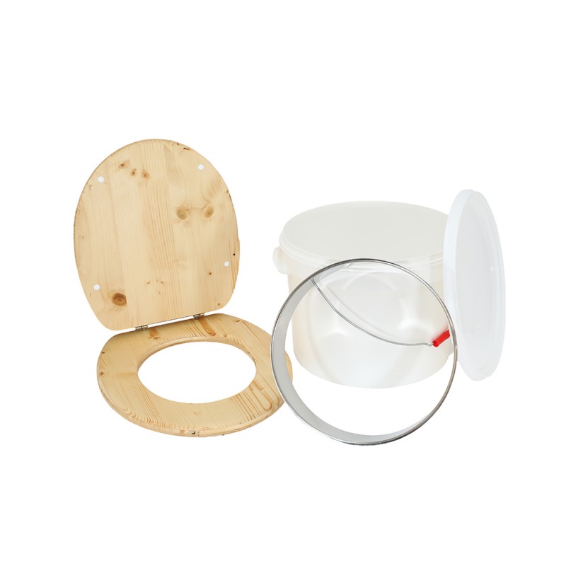 Kit complet plastique 22 L huilé fabrication toilette sèche avec abattant huilé, seau 22L plastique, bavette inox Kit complet plastique 22 L huilé fabrication toilette sèche avec abattant huilé, seau 22L plastique, bavette inox