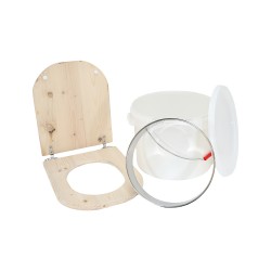 Kit fabrication toilette sèche auto-constructeur DIY - abattant forme "D" brut, seau 22L plastique, bavette Ø28cm