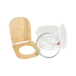 Kit fabrication toilette sèche auto-constructeur DIY - abattant forme "D" huilé, seau 22L plastique, bavette Ø28cm