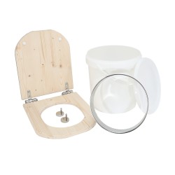 Kit fabrication toilette sèche auto-constructeur DIY - abattant forme "D" brut déclipsable, seau 20L, bavette Ø28cm