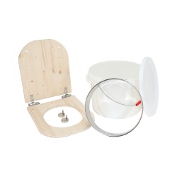 Kit fabrication toilette sèche auto-constructeur DIY - abattant forme "D" brut déclipsable, seau 22L, bavette Ø28cm.