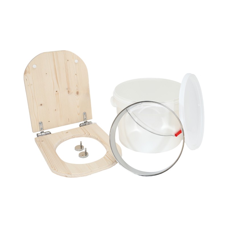 Kit fabrication toilette sèche auto-constructeur DIY - abattant forme "D" brut déclipsable, seau 22L, bavette Ø28cm. Kit fabrication toilette sèche auto-constructeur DIY - abattant forme "D" brut déclipsable, seau 22L, bavette Ø28cm.