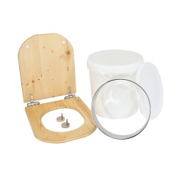 Kit fabrication toilette sèche auto-constructeur DIY - abattant forme "D" huilé déclipsable, seau 20L, bavette Ø28cm