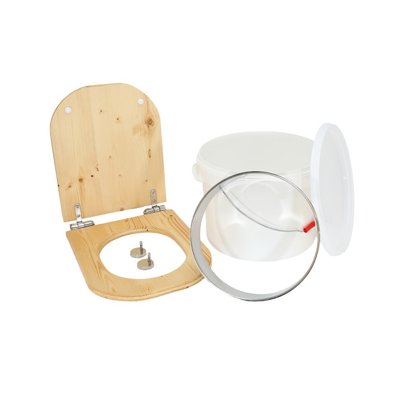 Kit fabrication toilette sèche auto-constructeur DIY - abattant forme "D" huilé déclipsable, seau 22L, bavette Ø28cm. Kit fabrication toilette sèche auto-constructeur DIY - abattant forme "D" huilé déclipsable, seau 22L, bavette Ø28cm.