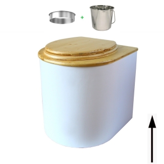 toilette sèche arrondie blanche avec abattant huilé