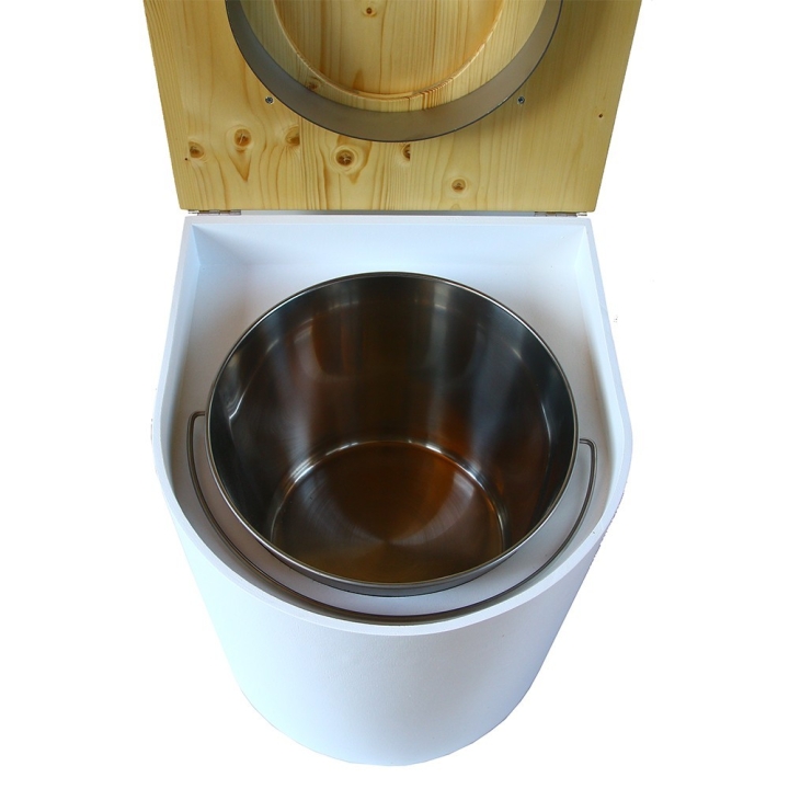  toilette sèche arrondie blanche avec abattant huilé