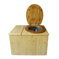 Toilette sèche huilée avec bac à copeaux de bois complète avec bavette inox Ø30cm et seau inox 14 litres - la bac bambou