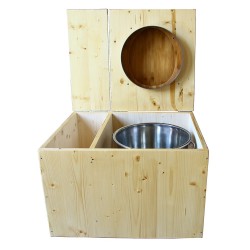 Toilette sèche huilée avec bac à copeaux de bois complète avec bavette inox Ø30cm et seau inox 14 litres - la bac bambou