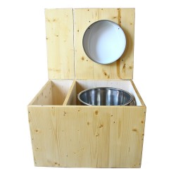Toilette sèche huilée avec bac à copeaux de bois complète avec bavette inox Ø30cm et seau inox 14 litres - la bac blanche
