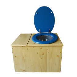 Toilette sèche huilée avec bac à copeaux de bois complète avec bavette inox Ø30cm et seau inox 14 litres - la bac bleu nuit