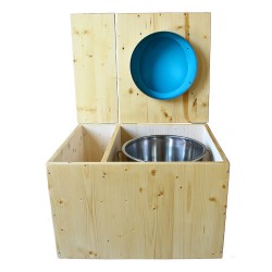 Toilette sèche huilée avec bac à copeaux de bois complète avec bavette inox Ø30cm et seau inox 14 litres - la bac bleu turquoise