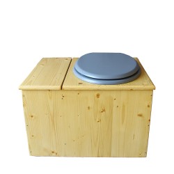 Toilette sèche huilée avec bac à copeaux de bois complète avec bavette inox Ø30cm et seau inox 14 litres - la bac gris clair