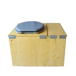 Toilette sèche huilée avec bac à copeaux de bois complète avec bavette inox Ø30cm et seau inox 14 litres - la bac gris clair