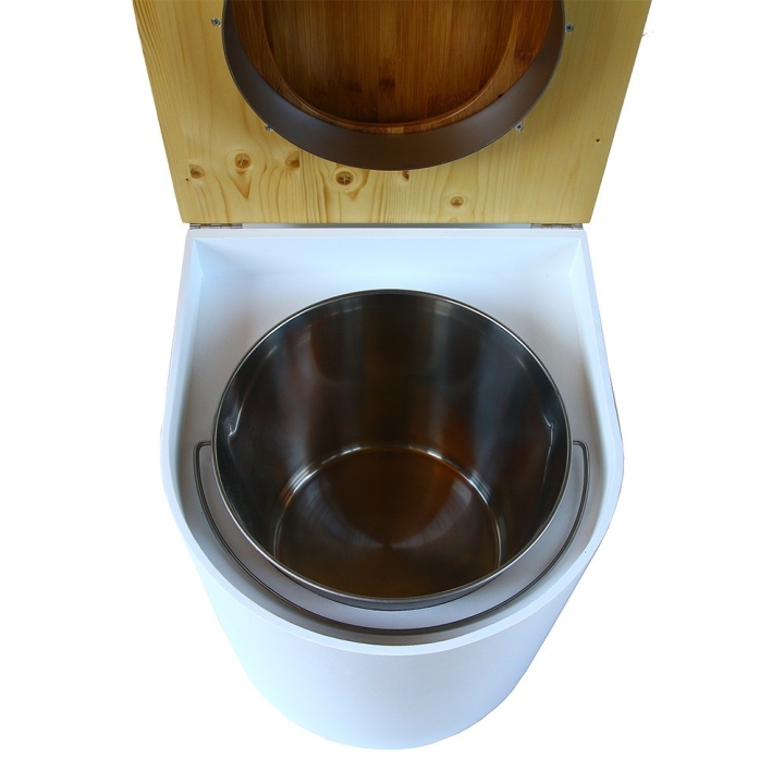  toilette sèche arrondie blanche avec couvercle huilé