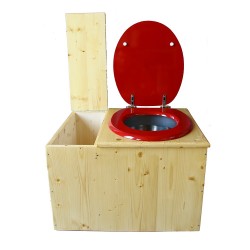 Toilette sèche huilée avec bac à copeaux de bois, bavette inox Ø30cm et seau inox 14 litres - la bac rouge framboise
