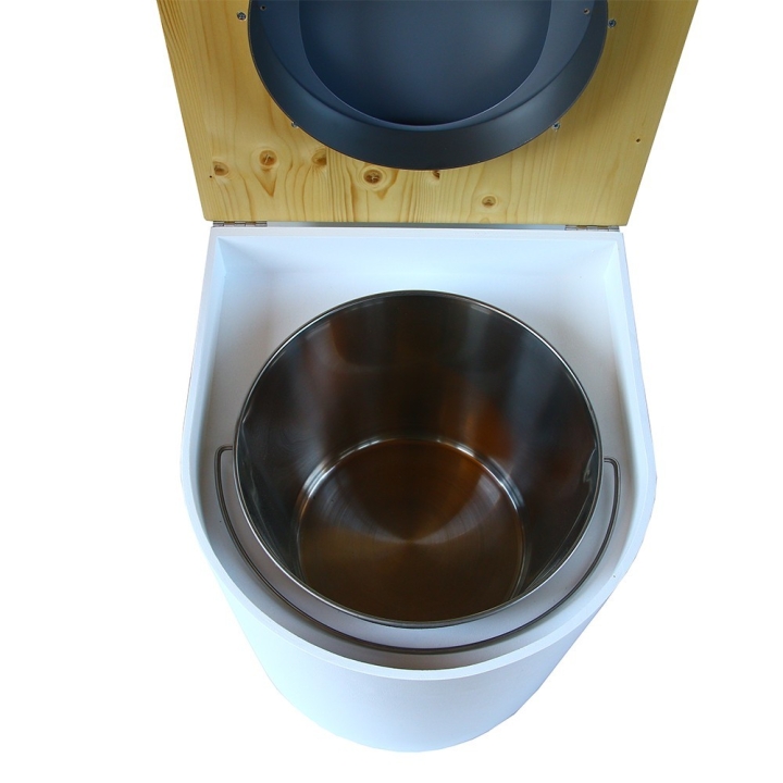  toilette sèche arrondie blanche avec couvercle huilé