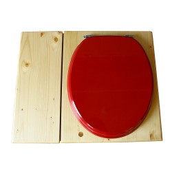 Toilette sèche huilée avec bac à copeaux de bois, bavette inox Ø30cm et seau inox 14 litres - la bac rouge framboise