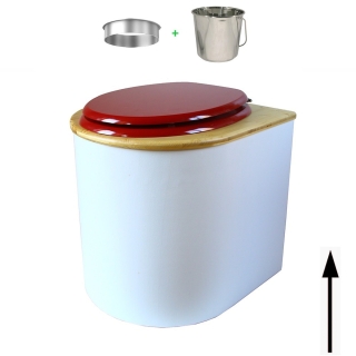 toilette sèche arrondie blanche avec couvercle huilé