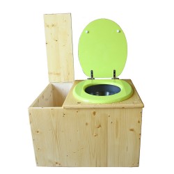Toilette sèche huilée avec bac à copeaux de bois, bavette inox Ø30cm et seau inox 14 litres - la bac vert pomme