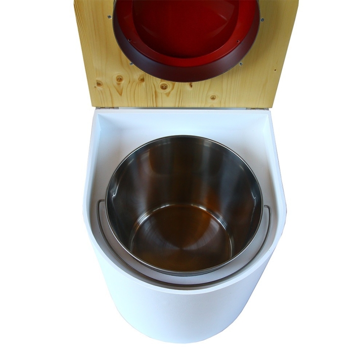  toilette sèche arrondie blanche avec couvercle huilé