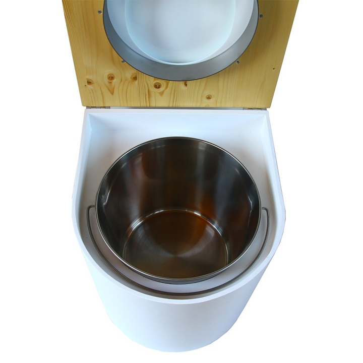  toilette sèche arrondie blanche avec couvercle huilé