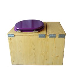 Toilette sèche huilée avec bac à copeaux de bois, bavette inox Ø30cm et seau inox 14 litres - la bac violet prune