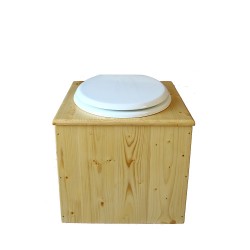 toilette sèche bois huilé avec seau inox 14 litres et bavette inox Ø30 cm - abattant blanc