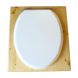 toilette sèche bois huilé avec seau inox 14 litres et bavette inox Ø30 cm - abattant blanc