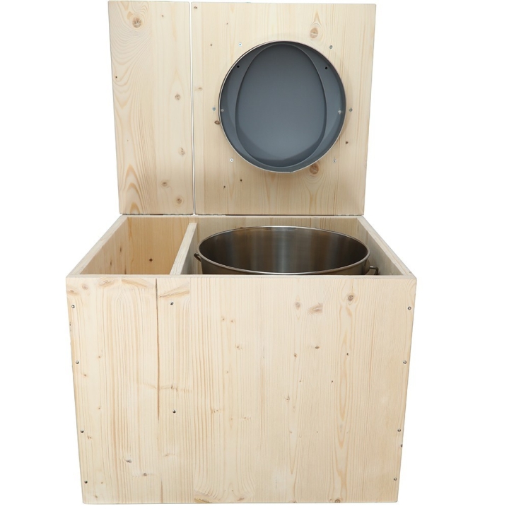  Toilette sèche avec bac à copeaux de bois - La Bac gris inox - modèle rehaussé PMR - hauteur d\'assise 50 cm