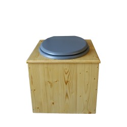 toilette sèche bois huilé avec seau inox 14 litres et bavette inox Ø30 cm - abattant gris clair