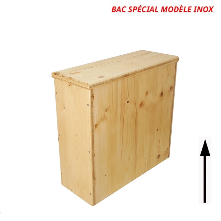 Bac à copeaux de bois avec couvercle pour toilette sèche - modèle huilé spécialement adapté pour la gamme inox rehaussée