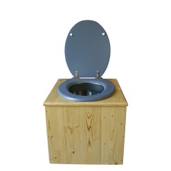 toilette sèche bois huilé avec seau inox 14 litres et bavette inox Ø30 cm - abattant gris clair