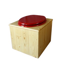toilette sèche bois huilé avec seau inox 14 litres et bavette inox Ø30 cm - abattant rouge framboise