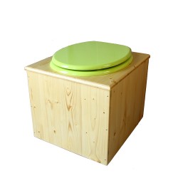 toilette sèche bois huilé avec seau inox 14 litres et bavette inox Ø30 cm - abattant vert pomme
