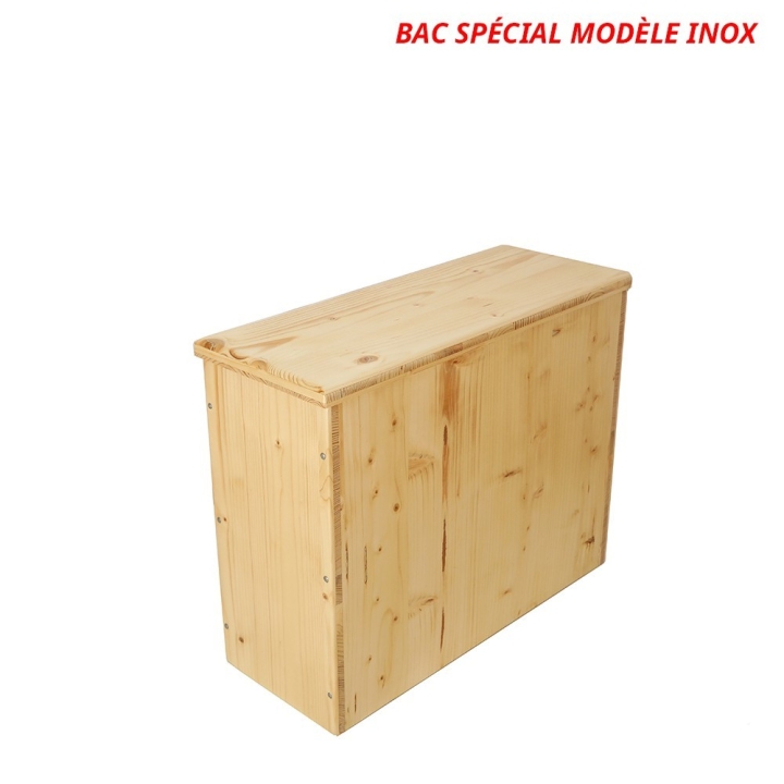 Bac à copeaux de bois avec couvercle pour toilette sèche - modèle huilé spécialement adapté pour la gamme inox
