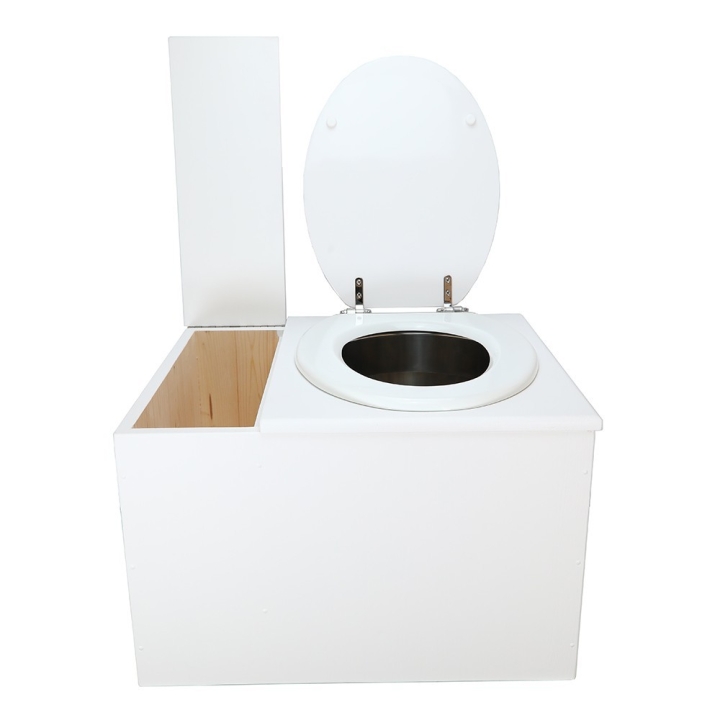  abattant blanc. Livré complet avec bavette inox et seau inox 22 litres